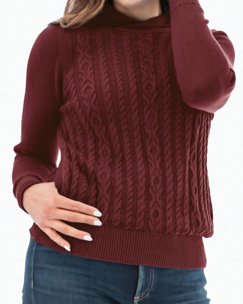 Front of a model wearing a size XLarge Tetra Sweater in Zinfandel in Zinfandel by Old Ranch. | dia_product_style_image_id:343609